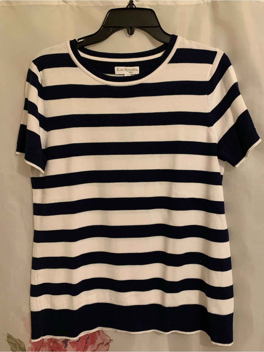 Kim Rogers Navy & White Striped Short Sleeve Crew Top